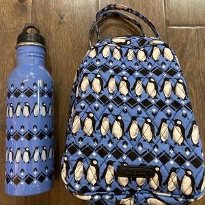 Vera Bradley Lunch box and water bottle Penguins Intarsia Blue